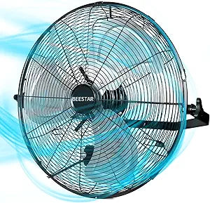 BEESTAR 20 inch High Velocity Wall Mount Fan,Industrial Fan with 3 Speed Commercial Ventilation,Easy Operation and 270 Degree Tilting,Metal Fan for Warehouse,Greenhouse, Workshop and Basement