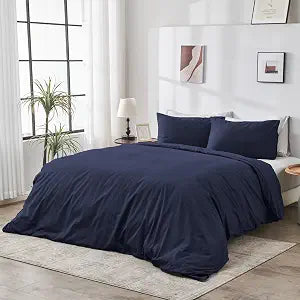 DOZ 100% GOTS Certified Organic Cotton Duvet Cover Set, Crisp Percale Weave, Long Staple, Breathable, Hotel Comfort, 90"x90", 8 Loops, 3pc  2 Pillowcases 1 Duvet Cover (Sapphire, Full/Queen)