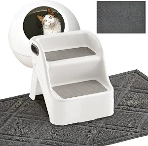 Marsui 2 Pack Cat Ramp for Litter Box Steps with 23" x 35" Non Slip Cat Mat Dog Stairs Rubber Feet Step for Automatic Litter Box Older Elderly Small Cats Animal Pets