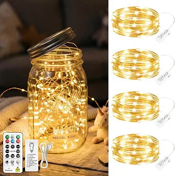 4-Pack Rechargeable Fairy Lights with Remote & DIY Timer, 7Ft 20LED