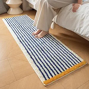 GIB Bathroom Runner Rug Mat 63" x 20", Extra Soft Absorbent Plush Fluffy Bath Rugs, Non-Slip Washable Bath Mats for Bathroom Floor Shower Bedroom Decor, Blue & White Striped with Yellow Accents