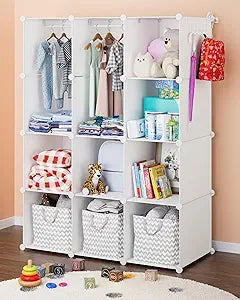 CUBEDIY Baby Closet Organizer for Nursery: Durable Baby Wardrobe for Closet - Customizable Baby Dresser Amoire Shelves - Waterproof Shelf Clothes Organizer w/Wall Fixation (White)