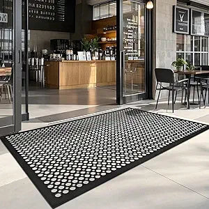 Anti Fatigue Rubber Floor Door Mats Restaurant Kitchen Outdoor Rubber Drainage Floor Mat Durable No Slip Commercial Bar Floor Mats Used for Garage Black 36" x 60"