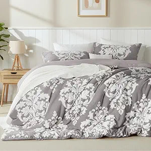 Exclusivo Mezcla Fleece King Comforter Set, Soft Fluffy Warm 3D Boho Comforters King Size, Luxury 3-Pieces Reversible Fuzzy Bedding Sets for Winter with 2 Pillow Shams, Grey