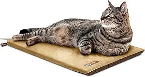 K&H Pet Products Heated Cat Bed Pad for Indoor Cats, Thermo-Kitty Mat Calming Warm Pet Heating Pad for Inside Pets, Machine Washable, Waterproof Heater, Safety Listed - 12.5 X 25in Mocha/Tan