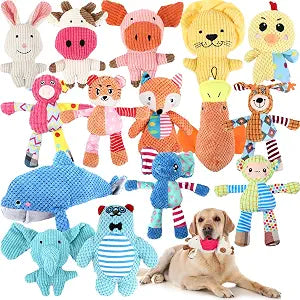 Lenwen 15 Pack Large Dog Toys Bulk Plush Squeaky Stuffed Animals Assortment Value Dog Toys Bundle for Puppy Small Medium Pets Daily Teething Chewing Gifts(Woodland & Forest Animals)