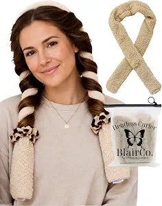 BlairCo Heatless Hair Curler Headband – Handmade Sherpa No Heat Curling Rod for Overnight Curls – Soft Curlers to Sleep in for Medium to Long Hair – Washable Heatless Curling Set – Beige