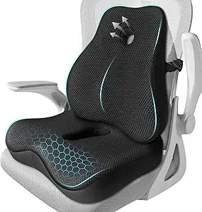 Seat Cushion,Lumbar Support Pillow for Office Chair, Cooling Mesh Office Chair Cushions for Sciatica,Tailbone &Back Pain Relief,Ergonomic Memory Foam Back Support Pillow for Desk,Gaming Car Chair