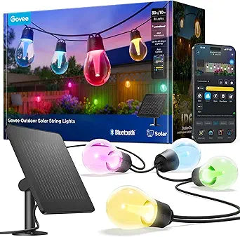 Govee Outdoor Solar String Lights 33ft, RGBICW Outdoor Lights with 8 Dimmable LED Shatterproof Bulbs, 112 Modes & APP Control, IP67 Waterproof Patio Lights for Garden, Backyard, Camping (Bluetooth)