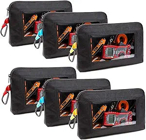 Foxrino Clear Tool Pouch, Heavy Duty Small Tool Bag with Zipper, Canvas Tool Pouch Organizer Bags for Men for Workshop, Contractors, Electricians, Perfect Gifts for Him Dad Father Day, 6 Pack