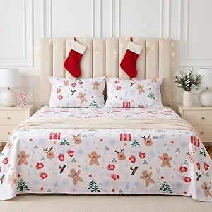 Gogreen Sheet Set 4PC Deep Pocket Queen Size Bedding Set, Breathable & Ultar Soft, Hotel Style Decor, Gifts for Kids, Women, Men - Snow Deer