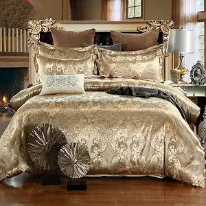 Duvet Cover Set European Luxury Satin Embroidery 3-Piece Bedding Set Soft Comfortable and Lightweight Rose Gold Queen Duvet Cover (No Quilt) (Rose Gold, Queen)