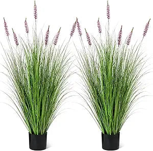 Jexine 2 Pieces Faux Plants Outdoor 4 ft Tall Artificial Lavender Plant Potted Artificial Lavender Faux Greenery Floor Flowers for Housewarming Gift House Garden Bathroom Lobby Outdoor