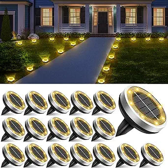 Solar Lights Outdoor Waterproof, 18 Pack 8 LED, Thickened Stainless Steel Ground Light, Solar Garden Lights Landscape Lighting for Patio Pathway Lawn Yard Deck Driveway Walkway, Warm White