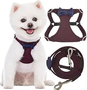 Puppytie No Pull xs Dog Harness with Multifunction Dog Leash,Soft Adjustable No Choke Escape Proof Pet Harness Vest,Plaid deep red,XS