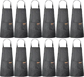 Handepo 12 Pcs Cotton Aprons for Women Men with Pockets Soft Adjustable Bib Stripe Aprons for Cooking Kitchen Chef
