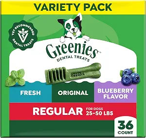 Greenies Veterinarian-Recommended Natural Dental Dog Treats, Dental Chews For Dogs, Regular Size, Variety Pack Flavor, (3) 12 oz. Packs, 36 Count