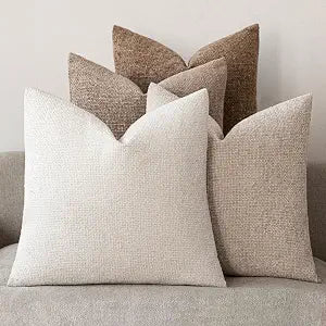 20x20 Chenille Throw Pillow Covers, Pack of 4, Neutral Beige/Brown Series