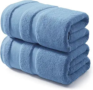 REDKISS 100% Cotton Bath Towels Set of 2, Extra Large Bath Sheets 35 X 70 Inches, Super Soft, Highly Absorbent & Quick Dry Shower Towels for Bathroom, Gym, Spa, Pool & Hotel, Dark Blue