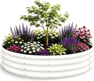 3FT Round Raised Garden Bed, Heavy Duty Galvanized Metal Planter Box for Vegetables, Flowers & Herbs, Rust-Resistant Outdoor Gardening Bed with Modern White Finish & Easy DIY Assembly