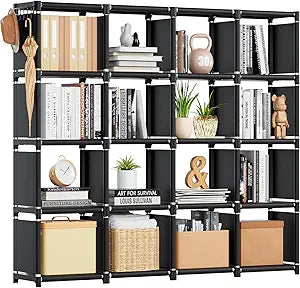 Mavivegue Bookshelf,16 Cube Storage Organizer,Book Shelf Organizer,Tall Bookcase,Black Cube Shelf Cubbies Closet Storage Shelves for Bedroom,Living Room,Home,Office, 16-Grid