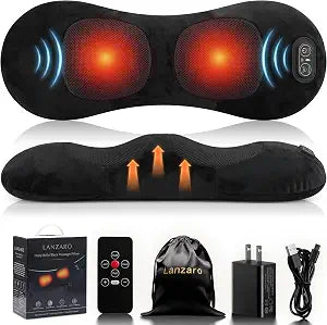 2026 Upgraded 3 in 1 Electric Lumbar Support Massager Pillow with Remote Control, Triple Fusion Back Massager with Stretching Vibration and Heat for Lower Back Pain Relief for Office, Bed, Sofa, Car