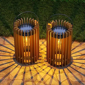 2 Pack 13" Solar Lantern Outdoor Waterproof IP44 Outside Lights LED Hanging Rattan Lamp for Patio Garden Decor Porch Yard Table Top Decorative