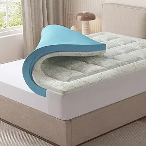 DUMOS King 3in Dual Layer Gel Memory Foam Mattress Topper, Bamboo Rayon Pad | 2 Inch Memory Foam & 1 Inch Bamboo Rayon Pillow Top for Pressure Relief, Cooling Breathable Pad with 8-16 Inch Deep Pocket