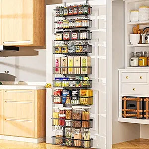 Moforoco 9-Tier Over The Door Pantry Organizer, Pantry Organization and Storage, Black Hanging Basket Wall Spice Rack Seasoning Shelves, Home & Kitchen Bedroom Bathroom House Essentials