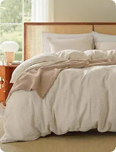 Bedsure Muslin Duvet Cover King Size - 100% Cotton 3-Layer Gauze Duvet Cover PureWoven Ultra-Soft & Breathable Bedding Set with Zipper Closure and 8 Corner Ties (Linen, King, 104"x90")