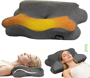 Rechargeable Heated Neck Massager Pillow - Cordless Cervical Neck Pillow with Heat, Deep Tissue Massage and Traction Stretching Functions, Neck Muscle Pain and Stiffnessfor Side/Back Sleepers