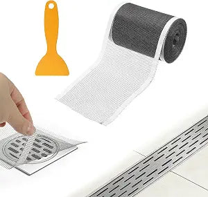 uxcell 1 Rolls Disposable Hair Drain Stickers, 32.8ft 12cm Wide Self Adhesive Shower Drain Cover Roll Linear Shower Hair Catcher with Shovel for Home Bathroom Bathtub Kitchen, Gray
