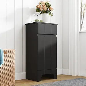 VANIRROR Small Bathroom Cabinet with Adjustable Shelves, Drawer, Anti-Tip Design, 14.96" L x 11.81" W x 32.09" H, Durable MDF for Bathroom, Kitchen, Laundry Storage, Soft-Close Door