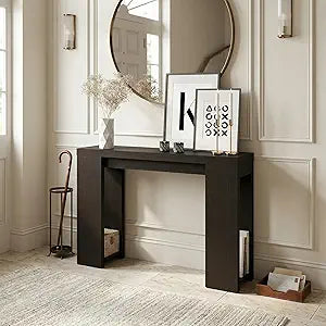 Furinno ARA Entryway Table 47-Inch, Narrow Console Table, Thick Frame Sofa Table with Bottom Shelf, Couch Table Behind Sofa, Farmhouse Entryway Table for Entrance, Hallway, Living Room, Black Dark Oak