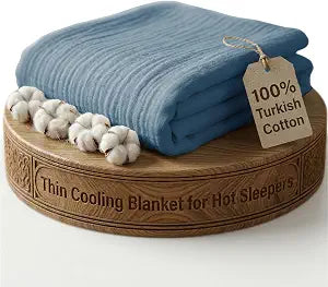 Goqan Muslin Blanket Queen 79x90  100% Turkish Cotton 4 Layer Boho Muslin Blanket for Adults, Four Season, Lightweight and Thin, Soft, Breathable for Bed - Teal