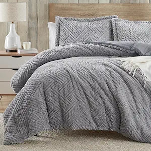 Homelike Moment Fluffy Queen Comforter Set - Grey Fleece Warm Marshmallow Comforters for Winter Queen Size, Luxury Fuzzy Sherpa Comforter Full Size Bed Set 3 Piece