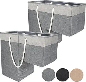 Stair Basket for Stairs with Handle, Staircase Baskets for Carpeted and Wooden Stairs,16" Step Storage Basket for Toys, Clothes, Books, Tools, with Hard Board, Anti-slip (2, Gray)