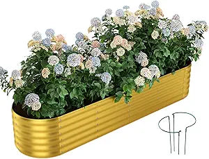 ZFHgarden Galvanized Metal Planter Round Raised Garden Bed Kit for Gardening Outdoor Garden Box Raised Flower Bed 1PC Gold 8X2X1FT