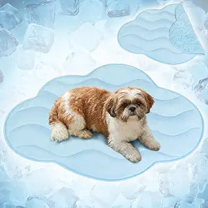 PetAmi Dog Cooling Mat, Cloud Shape, Pet Pad with Cooling Nylon & Soft Fleece, Q-Max > 0.4 Reversible All Season Blanket for Dogs & Cats, Medium 38x48 in, Light Blue