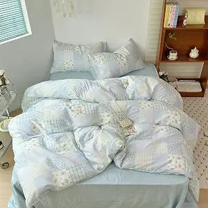 DREAMINGO Blue Floral Duvet Cover Cotton Guaze Bedding Set Kids Girls Teens Patchwork Style Comforter Cover Soft Breathable Modern Cute Bedroom Decor, Twin XL-68x90 Inch