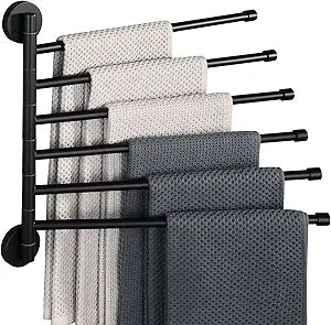 Alise Swivel Towel Rack,Folding 6 Arms Hand Towel Bars Towel Hanger for Bathroom,Wall Mount Drying Racks for Laundry,SUS304 Stainless Steel Swing Out Towel Holder Storage Space Saving,Matte Black