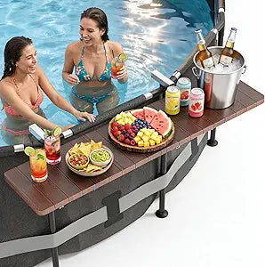 Utheer 47.2" Folding Pool Bar Table, Above Ground Poolside Bar for Round & Oval Pools, 110 lbs Heavy Duty Swim Up Bar with Adjustable Hooks, Waterproof Woodgrain Steel for Outdoor & Balcony