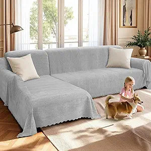 HDCAXKJ Sectional Couch Covers L Shape Sofa Cover Blanket 2 Pieces Chenille Soft Washable Pet Friendly Sectional Slipcovers Furniture Protector for Dogs, 71"x118" + 71"x134" (XX-Large, Ash Grey)