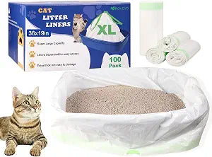 100 PCS Jumbo Cat Litter Box Liners for Large Litter Tray, 36"x19" | 3MIL Extra Thick, Heavy Duty, Tear & Leak Resistant, Drawstring Close