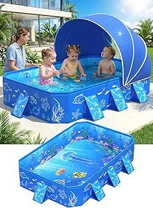 FizZeal Kiddie Pool with Canopy,Baby Swimming Pool for Toddler,Non-Inflatable Portable Pool for Kid,Foldable Toddler Pool with Shade,Kids Pool for Backyard.Outdoor Pop Up Kiddie Beach Pool 53"x40"x33'