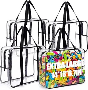 14 x 18 x 6.7 in 4 Pack Extra Large Clear PVC Storage Bags with Zipper and Handles, Waterproof Reusable Storage Organizer Bags for Board Games, Puzzles, Building Blocks & Travel (Black)