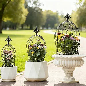 3PCS Metal Obelisk Trellis Set for Climbing Plants - Decorative Garden Stake for Roses, Bougainvillea, Vines & Potted Plants - Large, Medium & Small Sizes for Indoor & Outdoor Use