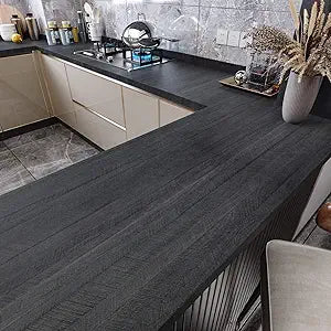 WESTICK Large Wood Grain Wallpaper Peel and Stick Modern Countertops Waterproof Wood Contact Paper Self Adhesive Black Wallpaper Repvable Kitchen Wooden Film Wall Paper for Cabinets Furniture 24"x394"