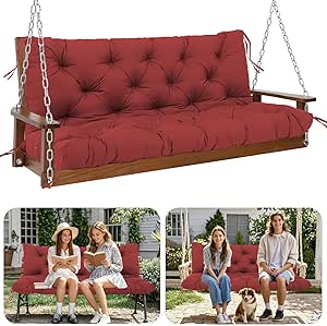Premium 5" Thick Waterproof Outdoor Swing Cushions Sturdy Durable 2-3 Seat Replacement Porch Swing Cushions with Backrest&Ties Bench Cushion for Outdoor Furniture Backyard Patio(Wine Red)