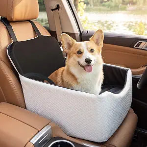 Dog Car Seat for Small/Medium Dogs Up to 35 lbs, 5in Booster Car Seat Cushion, Fully Detachable and Washable, with Safety Belt and Anti-Slip Base, Grey